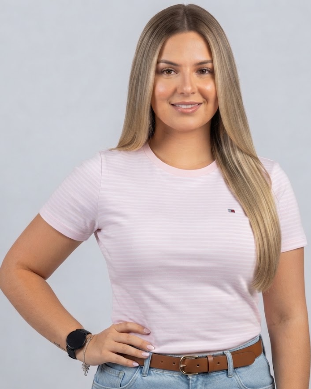 Blusa Tommy Hilfiger color rosada rayas blancas