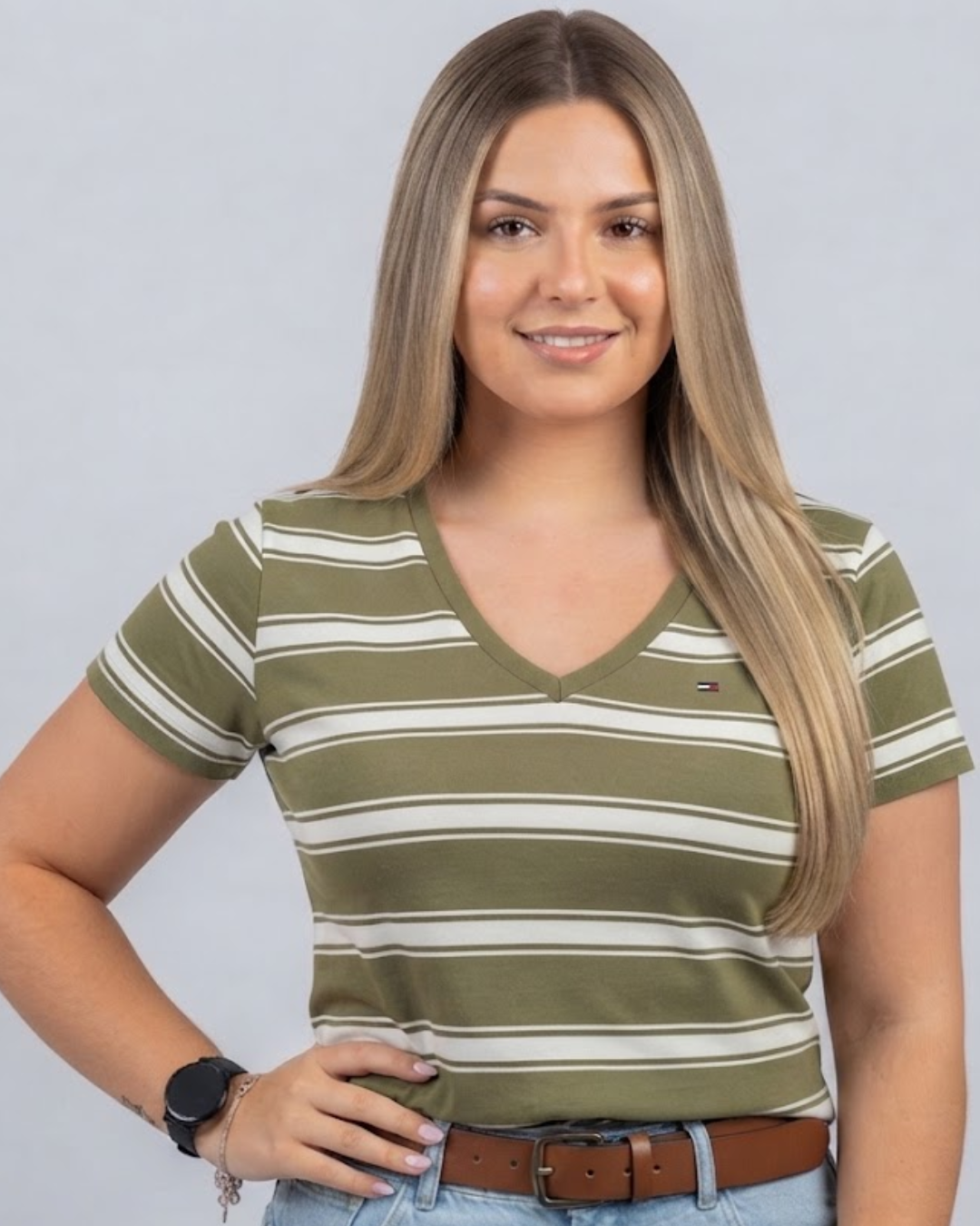 Blusa Tommy Hilfiger color verde rayas blancas