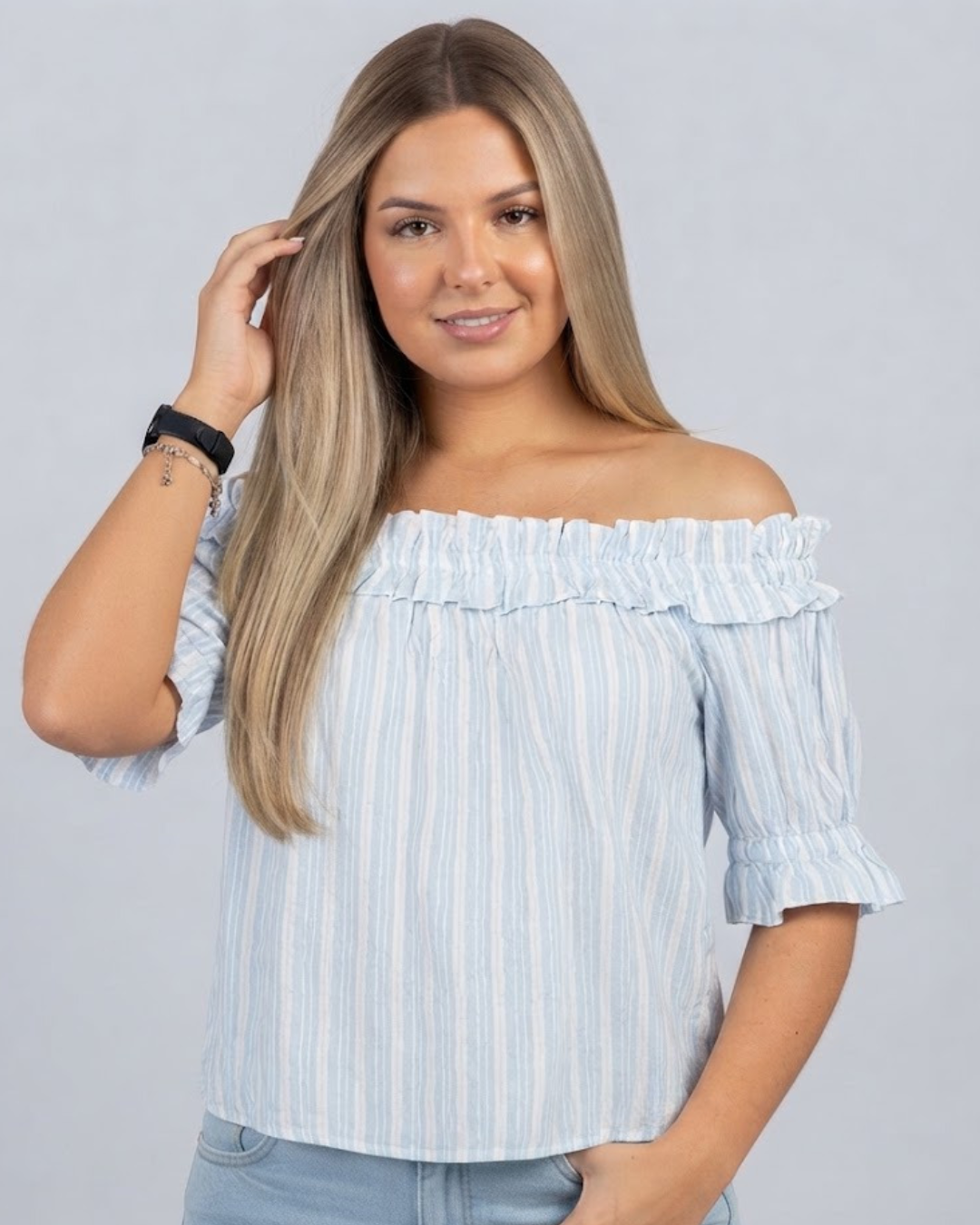 Blusa Tommy Hilfiger color blanco rayas celestes