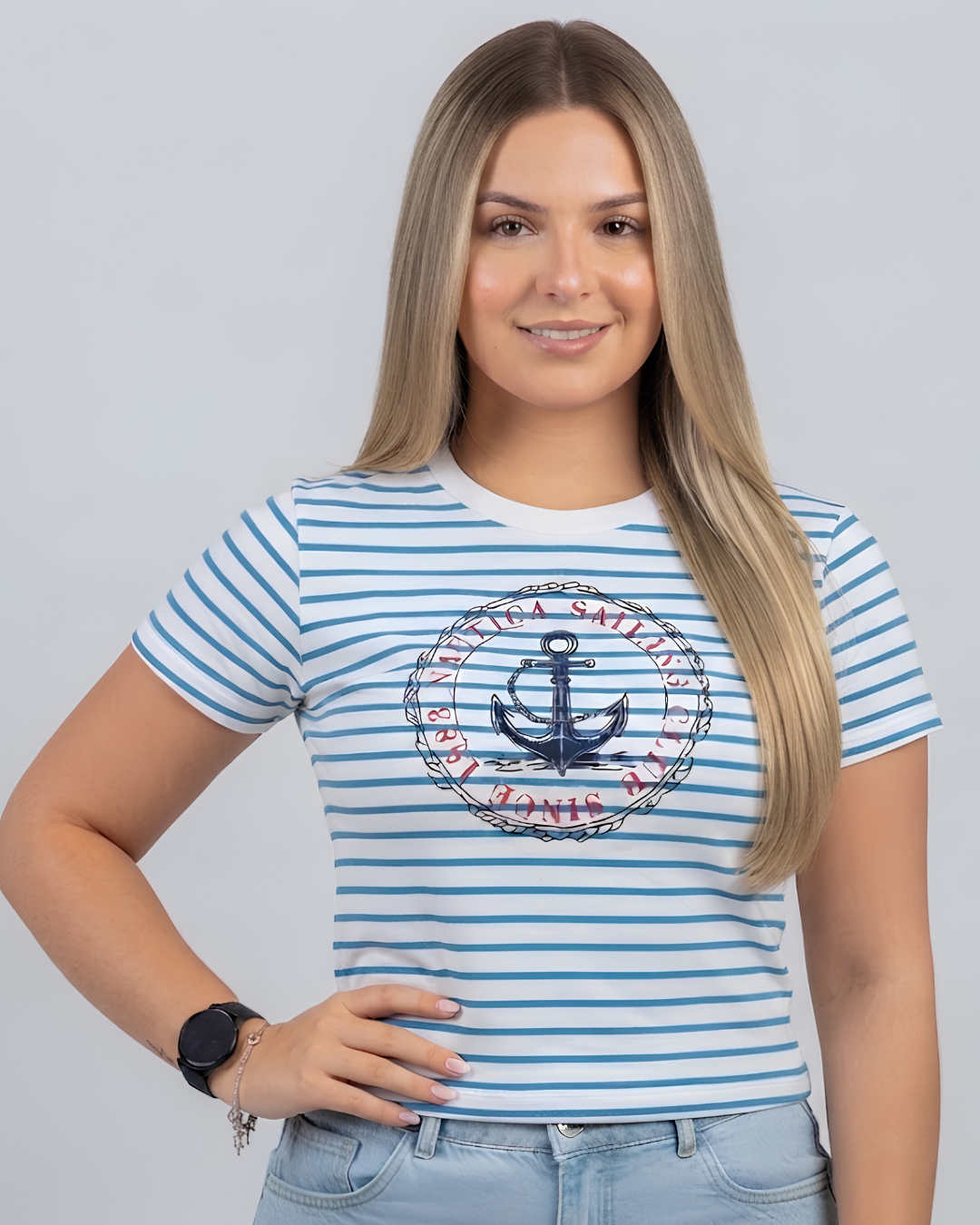 Blusa Náutica color blanco a rayas