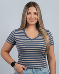 Blusa Tommy Hilfiger color beige rayas azules