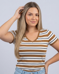 Blusa Tommy Hilfiger color café rayas blancas y azules