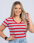 Blusa Tommy Hilfiger color rojo rayas blancas y azules