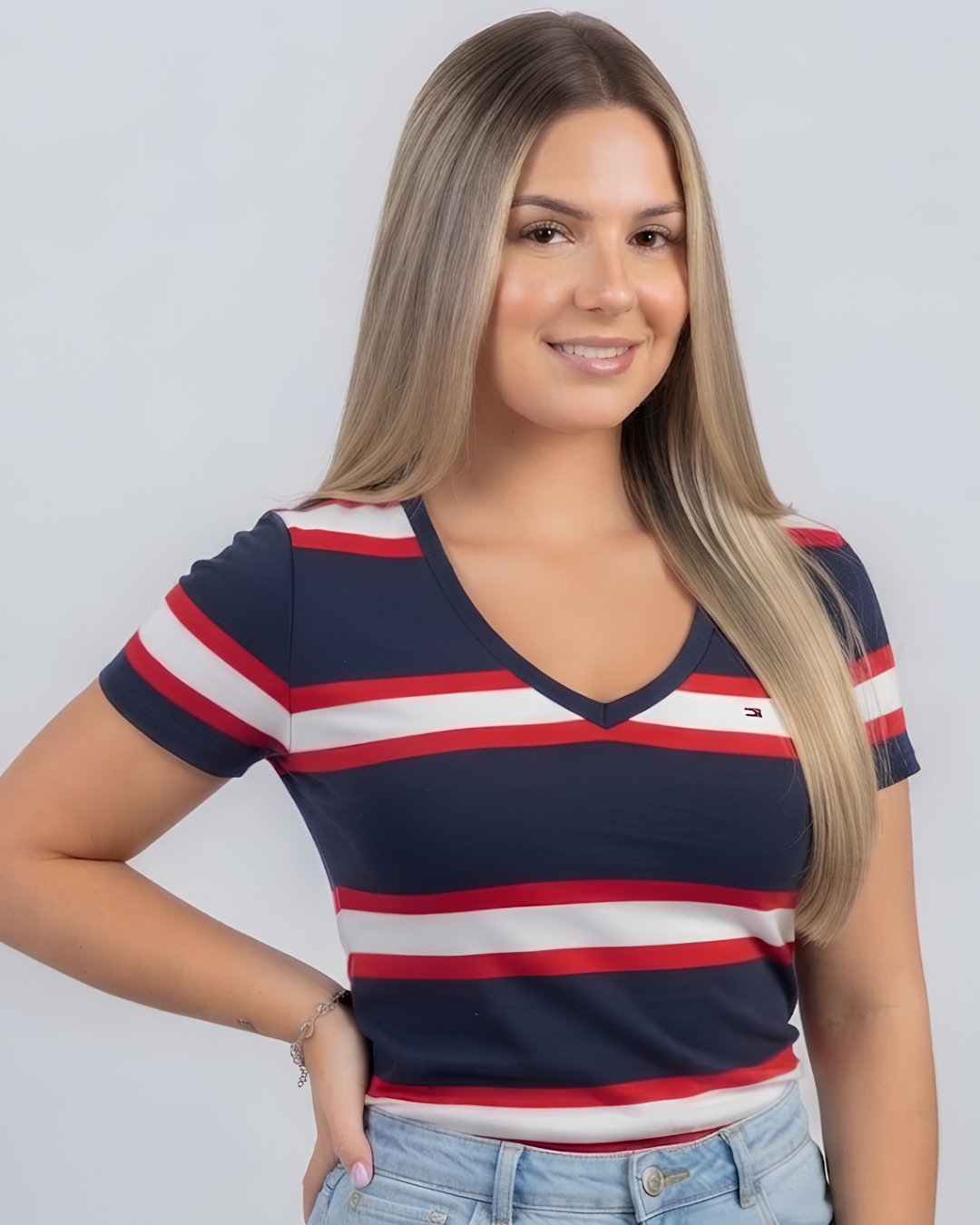Blusa Tommy Hilfiger color azul rayas blanco y rojo