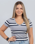 Blusa Tommy Hilfiger color gris rayas blanco y azul
