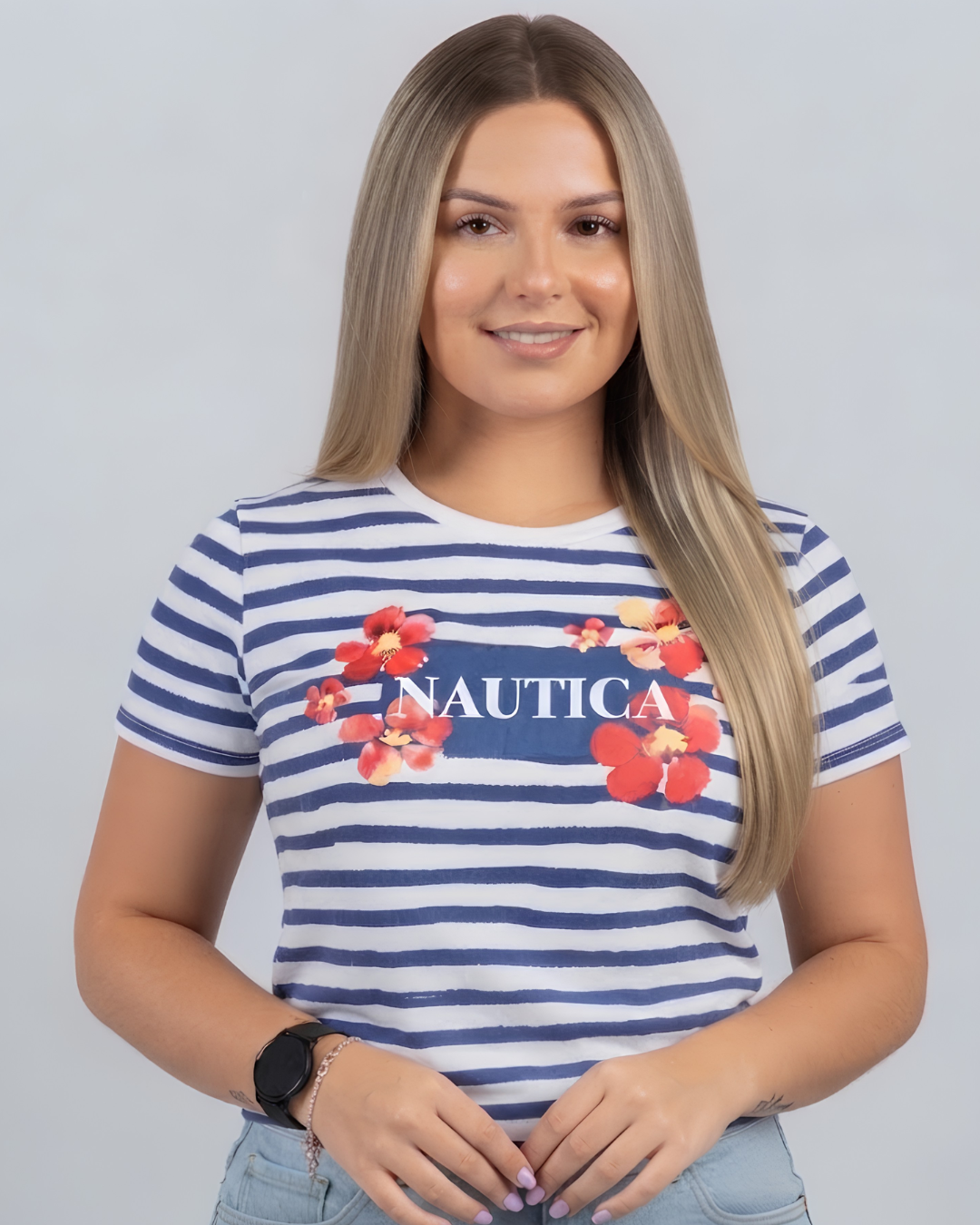 Blusa Náutica color blanca rayas azules