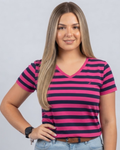 Blusa Náutica color fucsia rayas azules