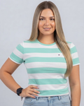 Blusa Tommy Hilfiger color blanco rayas verde menta