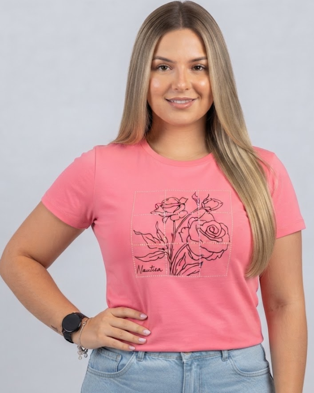 Blusa Náutica color coral estampada