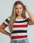 Blusa Tommy Hilfiger color beige rayas rojas y azules