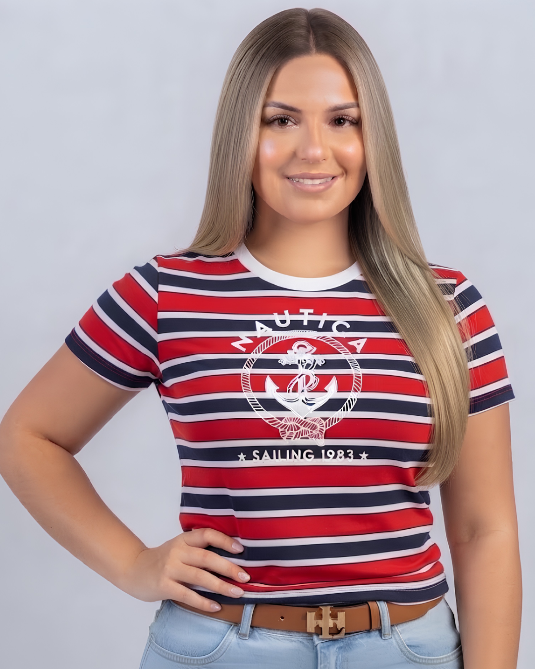 Blusa Náutica color rojo a rayas