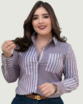 Camisera Tommy Hilfiger color mora rayas celestes