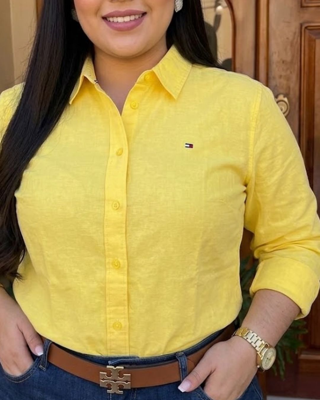 Camisera Tommy Hilfiger de lino color amarillo