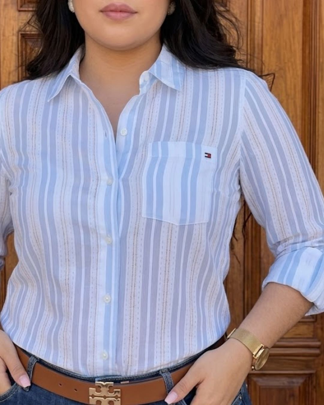 Camisera Tommy Hilfiger color blanco rayas celeste