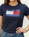 Blusa Tommy Hilfiger color  azul estampado de lentejuelas