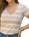 Blusa Tommy Hilfiger color beige rayas blancas
