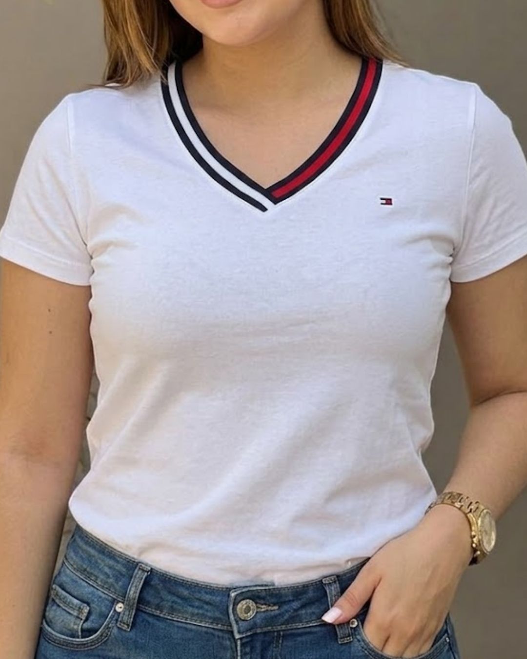 Blusa Tommy Hilfiger color blanco cuello icónico