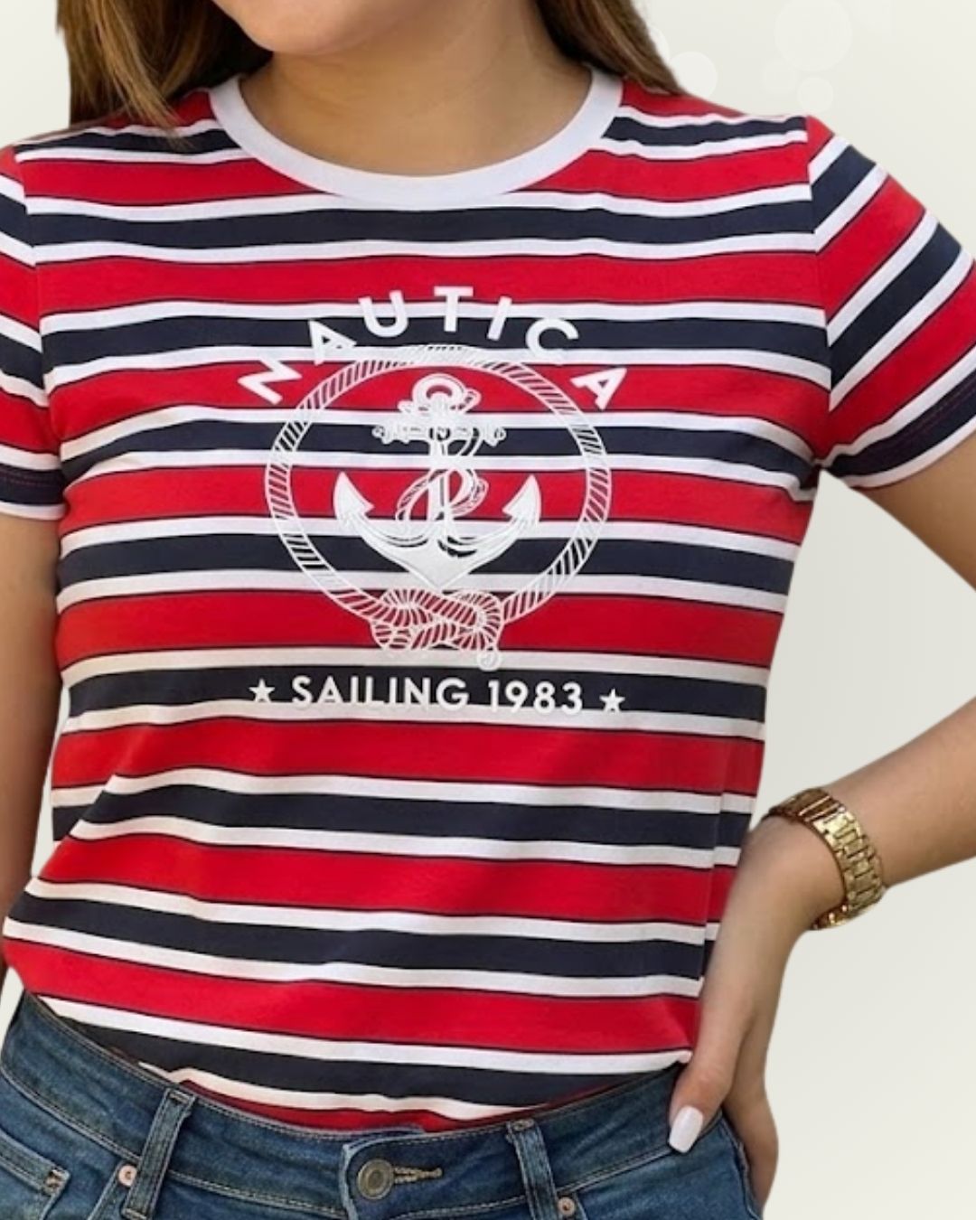 Blusa Náutica color rojo a rayas