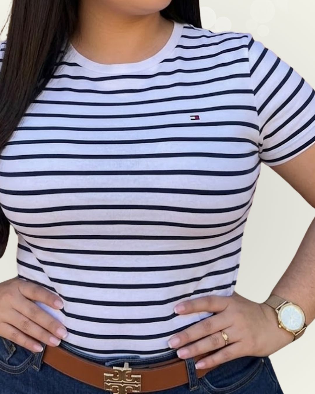 Blusa Tommy Hilfiger color blanca rayas azules
