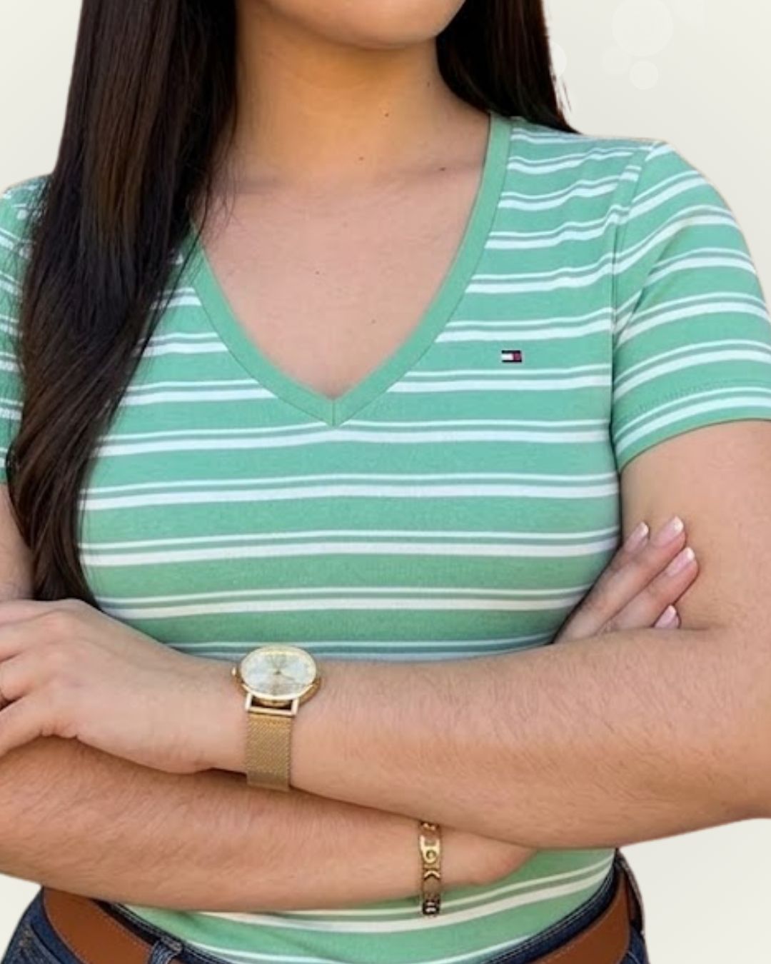 Blusa Tommy Hilfiger color verde rayas multicolor