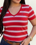 Blusa Tommy Hilfiger color rojo rayas blancas