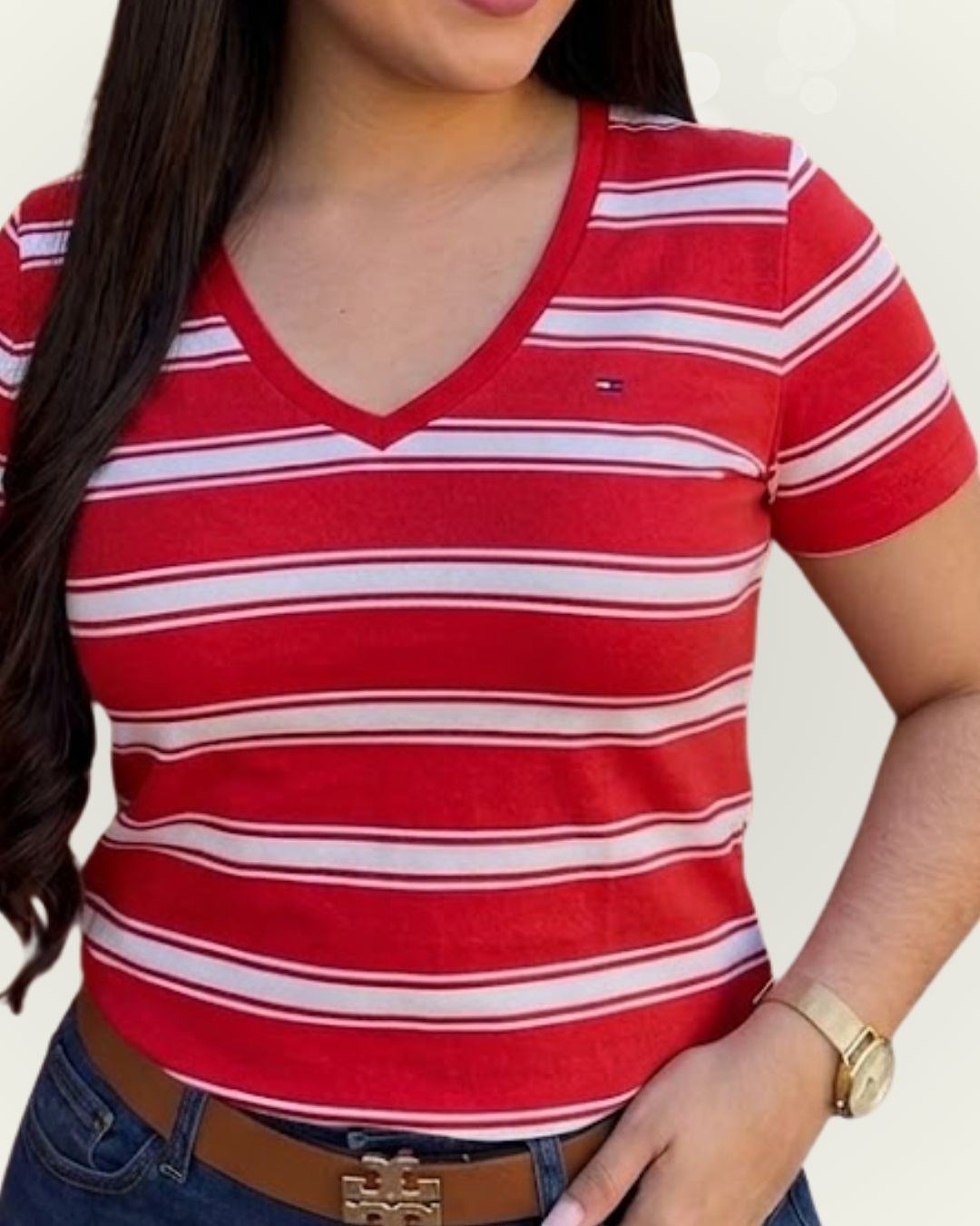 Blusa Tommy Hilfiger color rojo rayas blancas