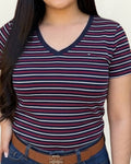 Blusa Tommy Hilfiger color azul rayas blancas y rojas