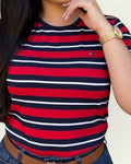 Blusa Tommy Hilfiger color rojo rayas azules y blancas