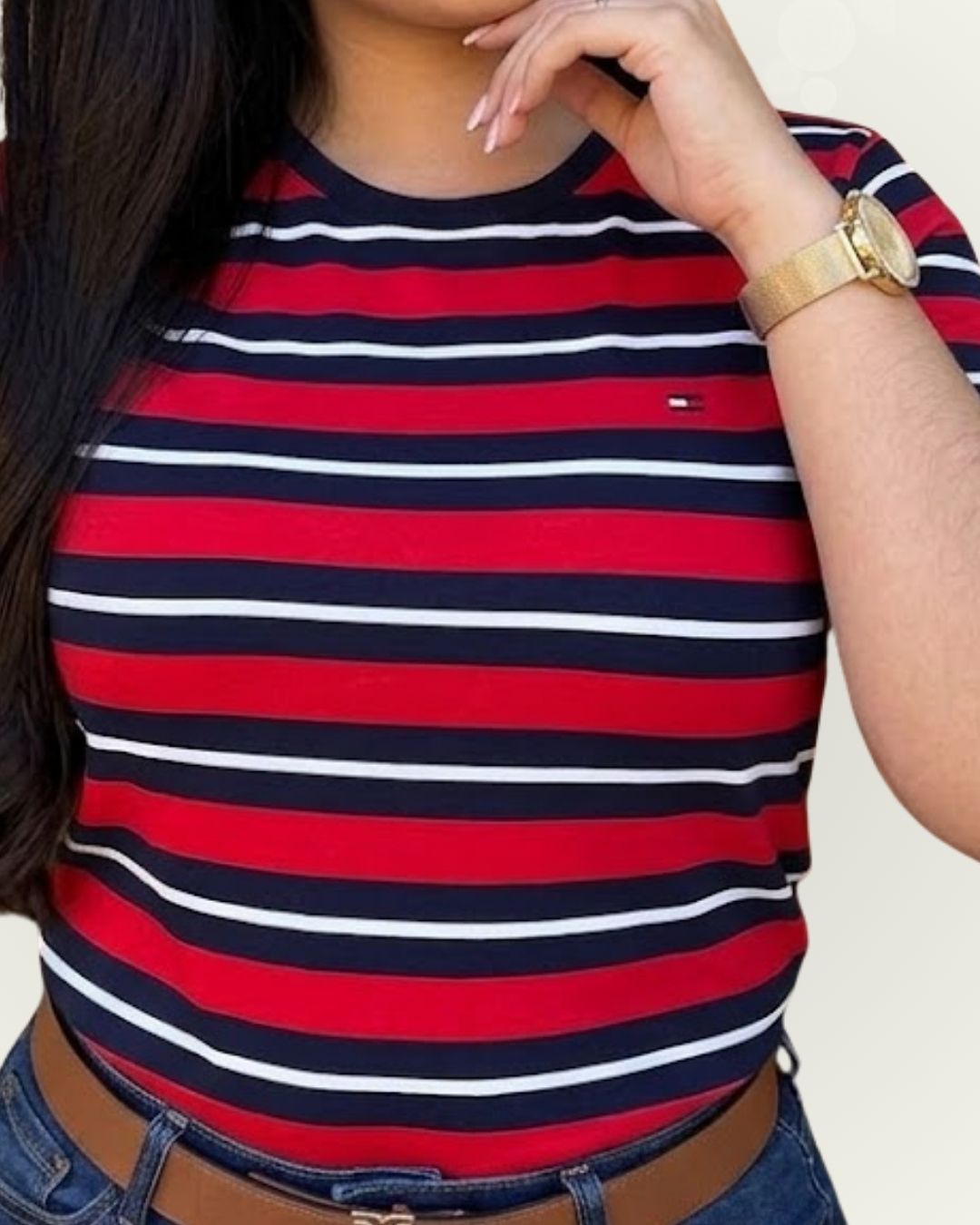 Blusa Tommy Hilfiger color rojo rayas azules y blancas