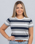 Blusa Tommy Hilfiger color blanco rayas azules y grises