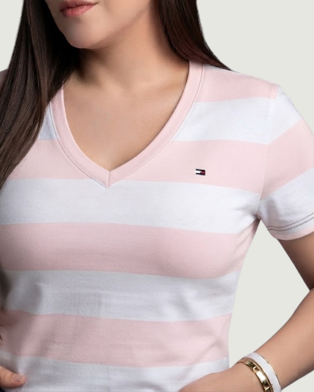 Blusa Tommy Hilfiger color rosado rayas blancas