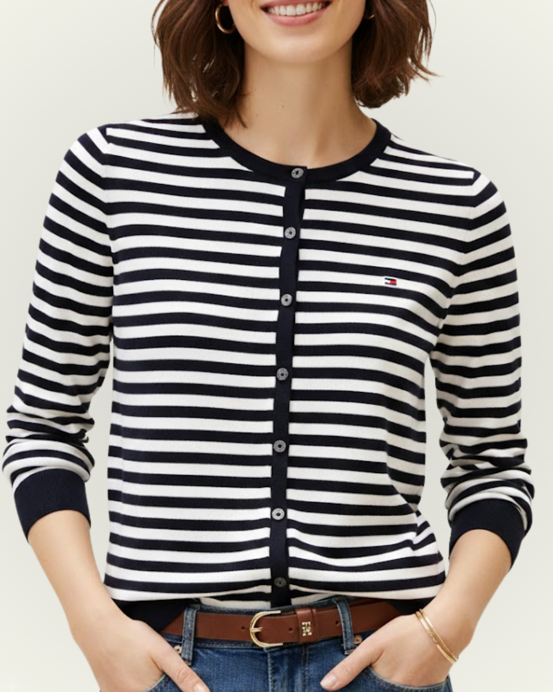 Suéter Tommy Hilfiger color azul rayas blancas