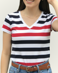 Blusa Tommy Hilfiger color blanco rayas azules y rojas