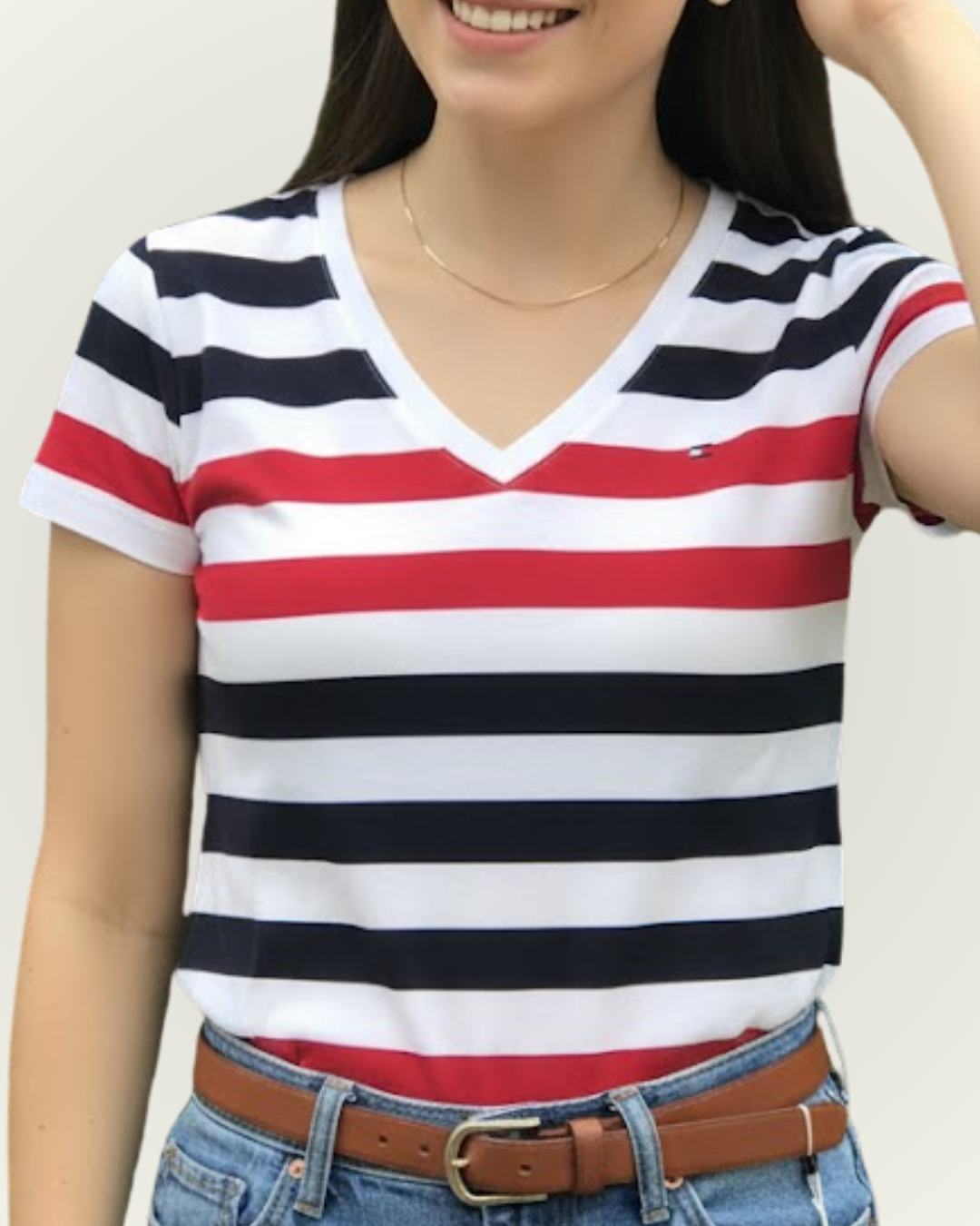 Blusa Tommy Hilfiger color blanco rayas azules y rojas
