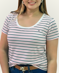 Blusa Tommy Hilfiger color blanco rayas azules y rosadas