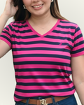 Blusa Náutica color fucsia rayas azules