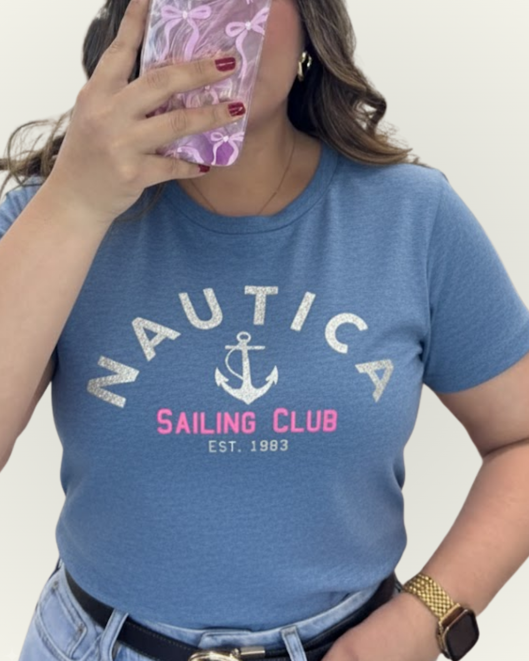 Blusa Náutica color celeste estampada