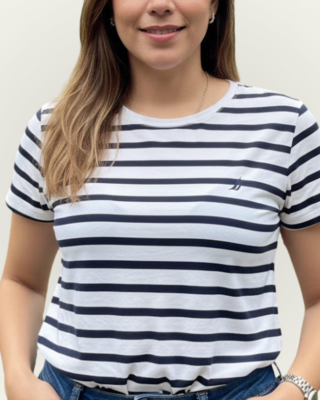 Blusa Náutica color blanco rayas azules