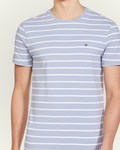 Camiseta Tommy Hilfiger Slim Fit color celeste rayas blancas