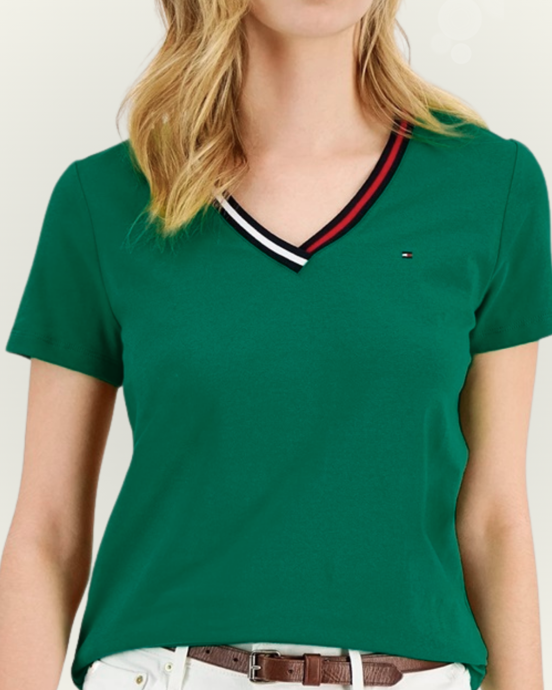 Blusa Tommy Hilfiger color verde cuello icónico