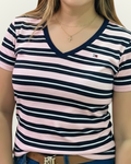Blusa Tommy Hilfiger color rosado rayas azules