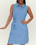 Vestido Tommy Hilfiger color celeste rayas blancas y verdes