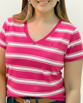 Blusa Tommy Hilfiger color fucsia rayas blancas
