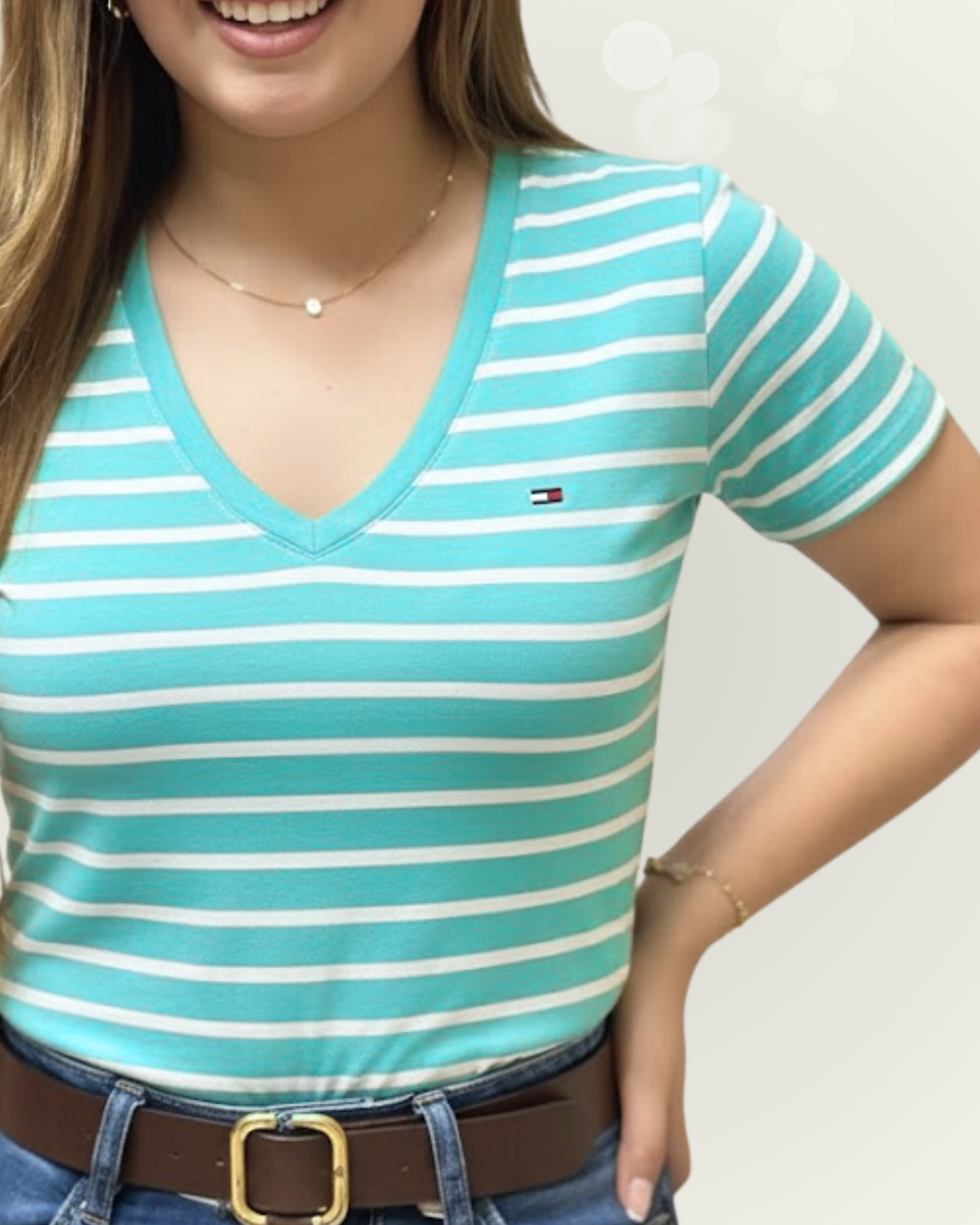Blusa Tommy Hilfiger color verde rayas blancas
