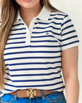 Polo Tommy Hilfiger Slim Fit color blanco rayas azules