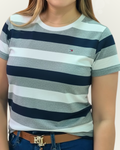 Blusa Tommy Hilfiger color blanco rayas azules y grises