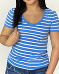 Blusa Tommy Hilfiger color celeste rayas blancas