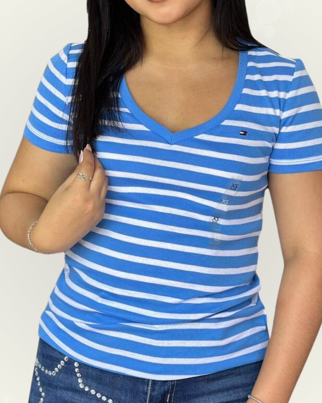 Blusa Tommy Hilfiger color celeste rayas blancas
