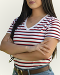 Blusa Tommy Hilfiger color blanco rayas azules y rojas