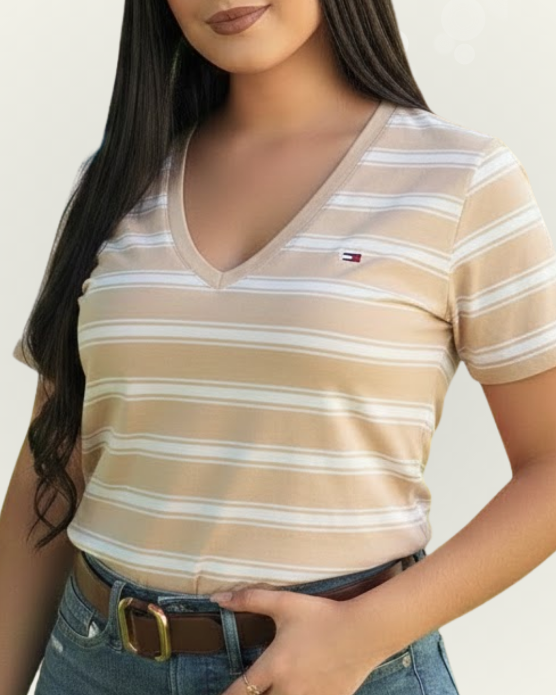 Blusa Tommy Hilfiger color beige rayas blancas